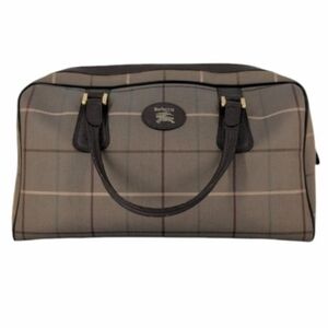 Burberry Brown Plaid Top-Handle Travel Bag